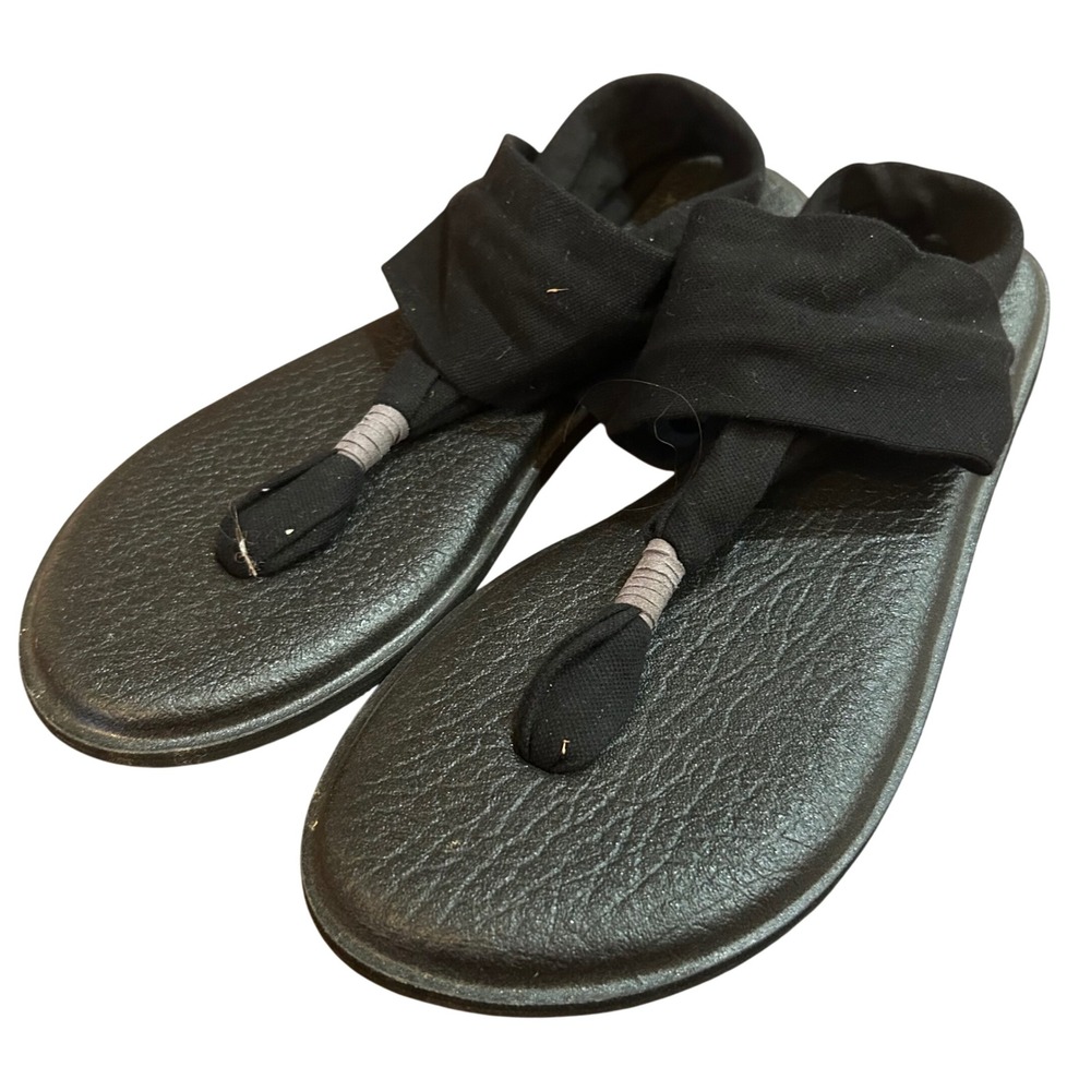 Sanuk Yoga Sling 2 Sandals Women Black Stretch Knit Yoga Mat Footbed 10